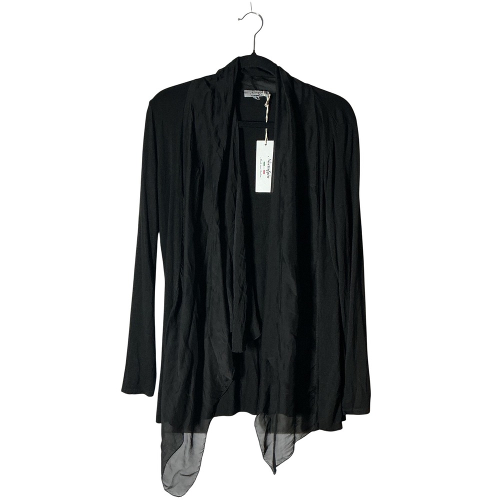 Nostalgia Minimalist Layering Open Front Cardigan Women M Black Sheer Draped
